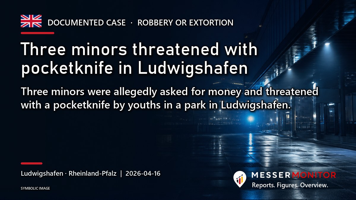 Title image: Three minors threatened with pocketknife in Ludwigshafen. Three minors were allegedly asked for money and threatened with a pocketknife by youths in a park in Ludwigshafen..