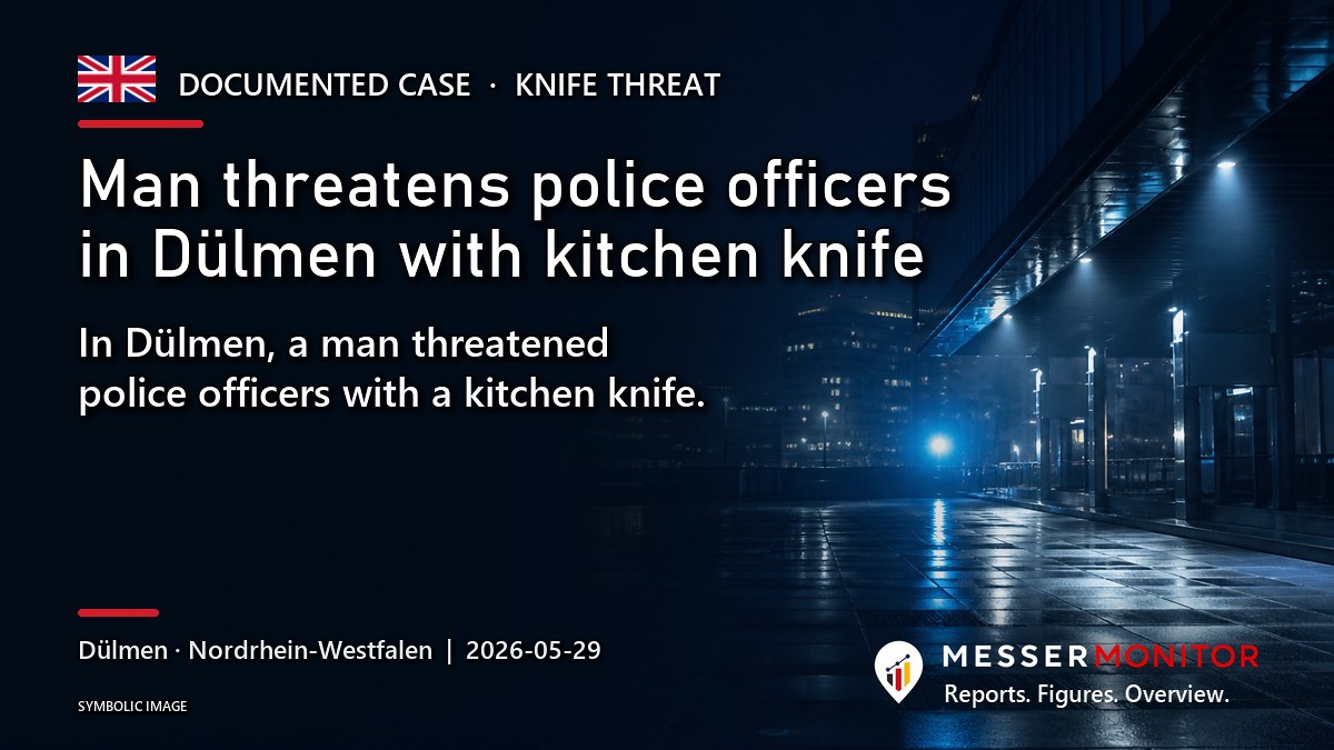 Title image: Man threatens police officers in Dülmen with kitchen knife. In Dülmen, a man threatened police officers with a kitchen knife..