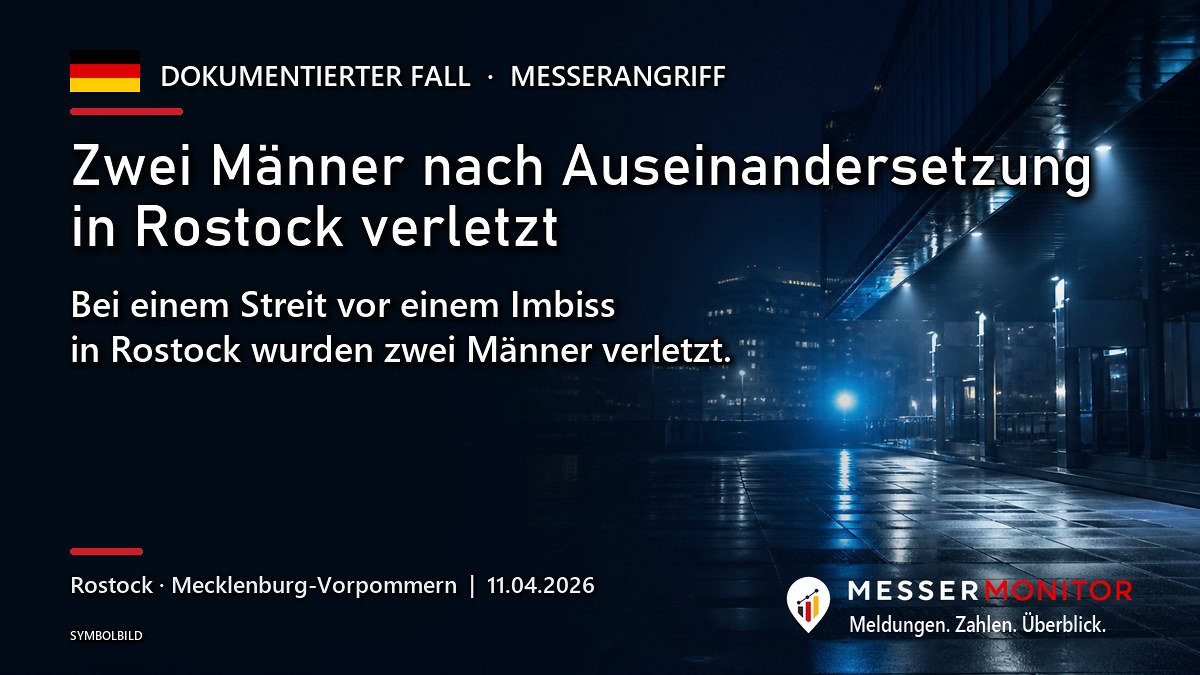 Titelgrafik: Zwei Männer nach Auseinandersetzung in Rostock verletzt. Bei einem Streit vor einem Imbiss in Rostock wurden zwei Männer verletzt..