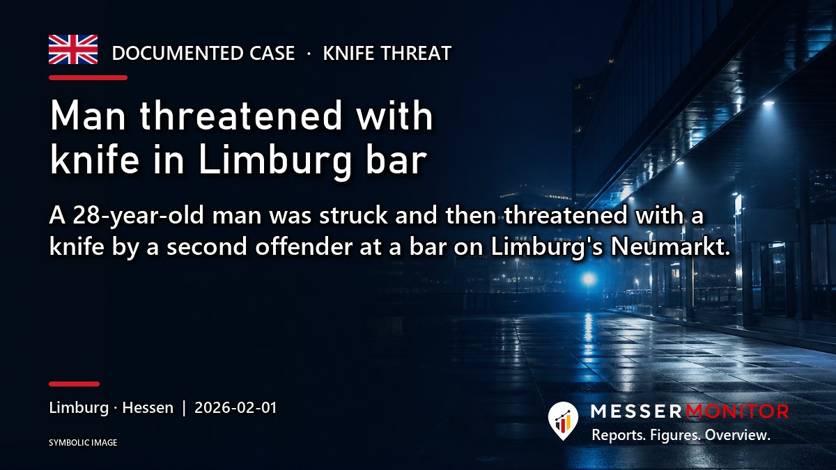 Title image: Man threatened with knife in Limburg bar. A 28-year-old man was struck and then threatened with a knife by a second offender at a bar on Limburg's Neumarkt..