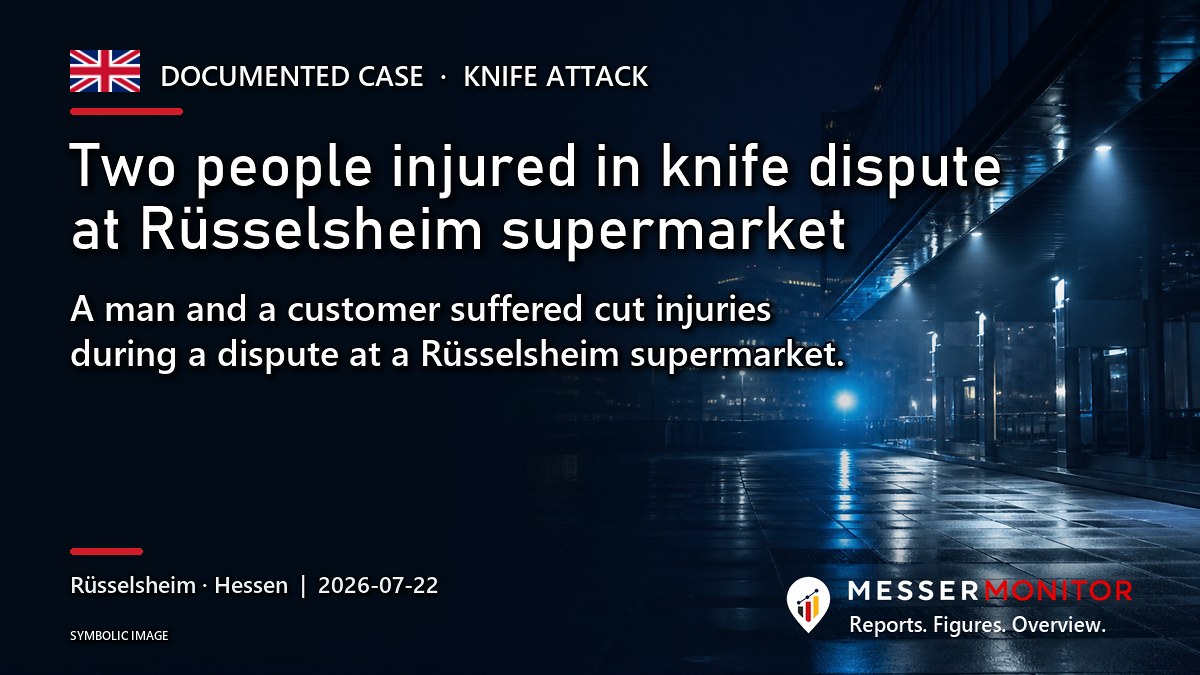Title image: Two people injured in knife dispute at Rüsselsheim supermarket. A man and a customer suffered cut injuries during a dispute at a Rüsselsheim supermarket..