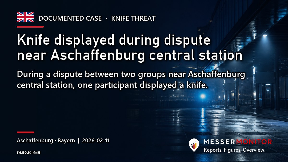 Title image: Knife displayed during dispute near Aschaffenburg central station. During a dispute between two groups near Aschaffenburg central station, one participant displayed a knife..