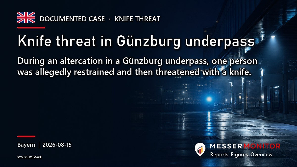 Title image: Knife threat in Günzburg underpass. During an altercation in a Günzburg underpass, one person was allegedly restrained and then threatened with a knife..