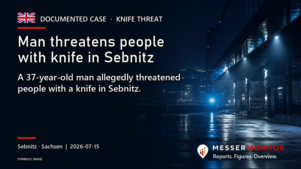 Title image: Man threatens people with knife in Sebnitz. A 37-year-old man allegedly threatened people with a knife in Sebnitz..