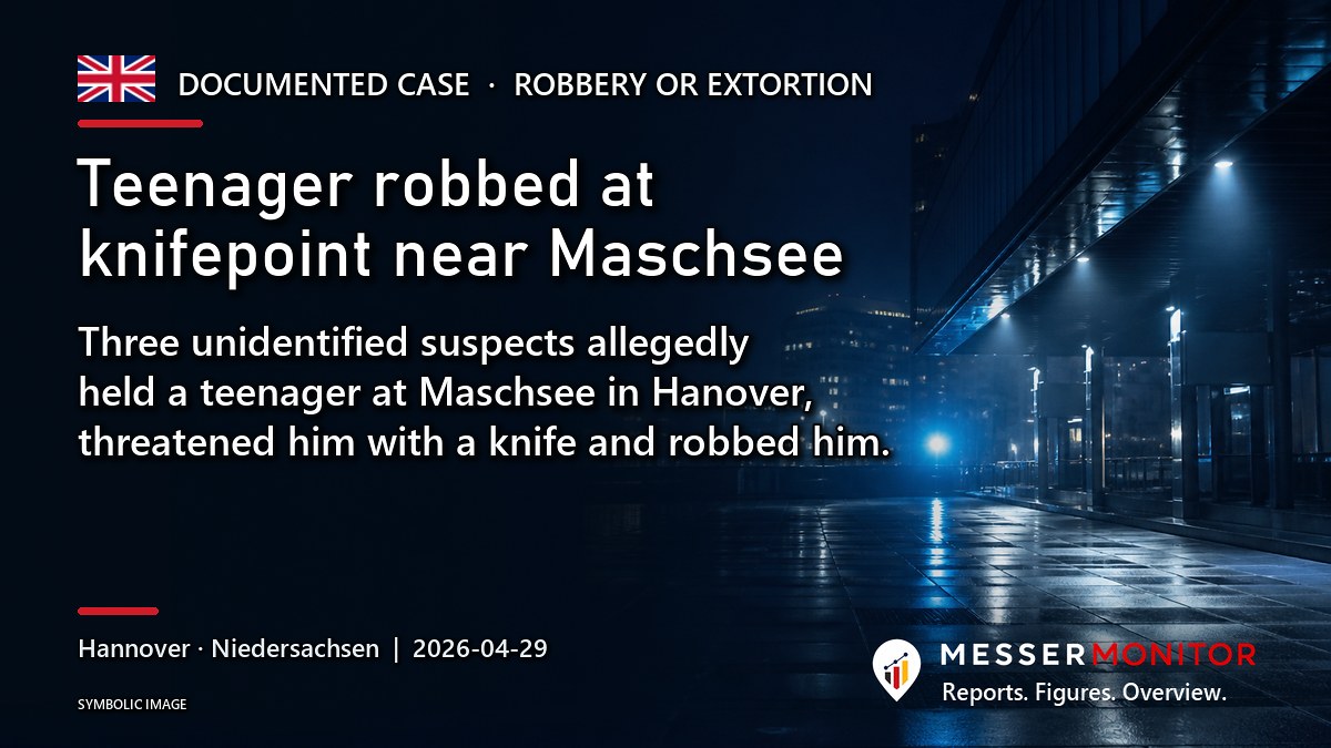 Title image: Teenager robbed at knifepoint near Maschsee. Three unidentified suspects allegedly held a teenager at Maschsee in Hanover, threatened him with a knife and robbed him..