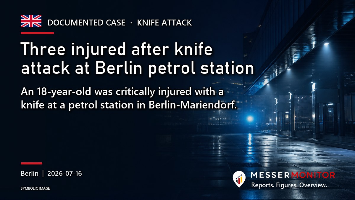 Title image: Three injured after knife attack at Berlin petrol station. An 18-year-old was critically injured with a knife at a petrol station in Berlin-Mariendorf..