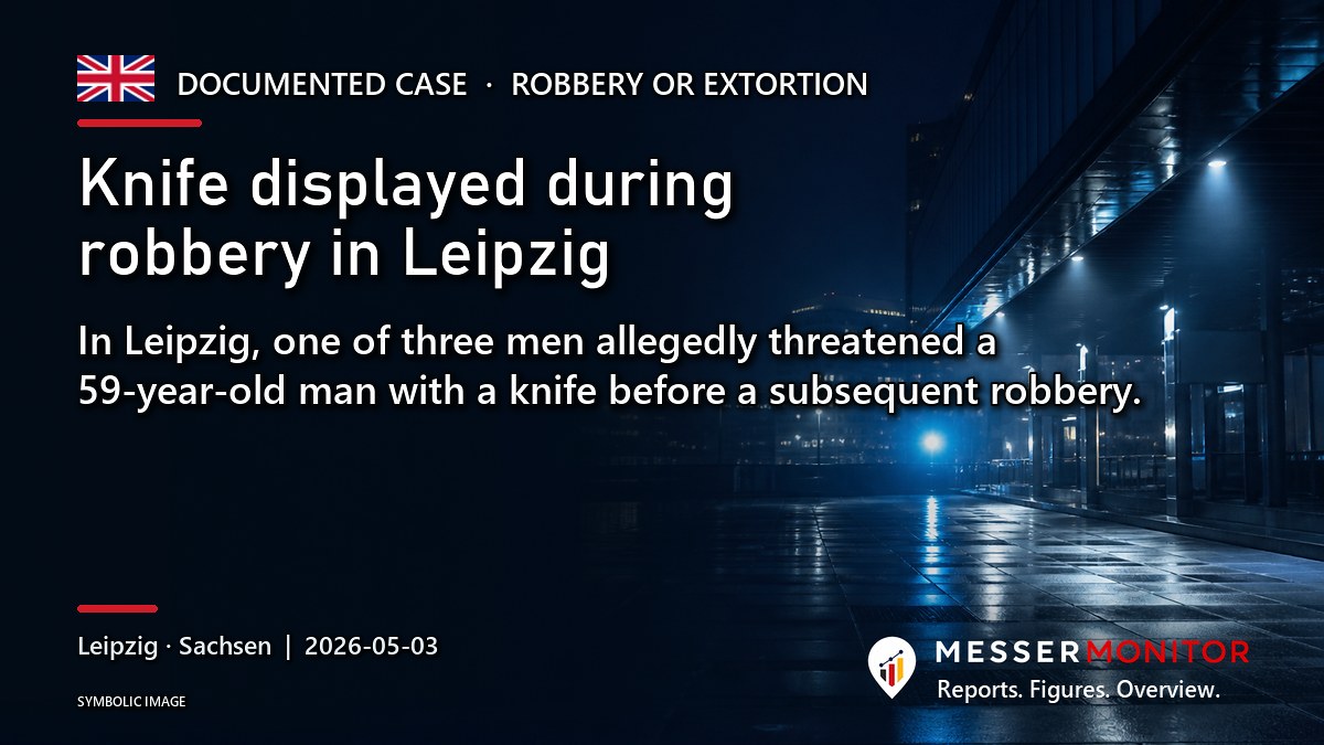 Title image: Knife displayed during robbery in Leipzig. In Leipzig, one of three men allegedly threatened a 59-year-old man with a knife before a subsequent robbery..
