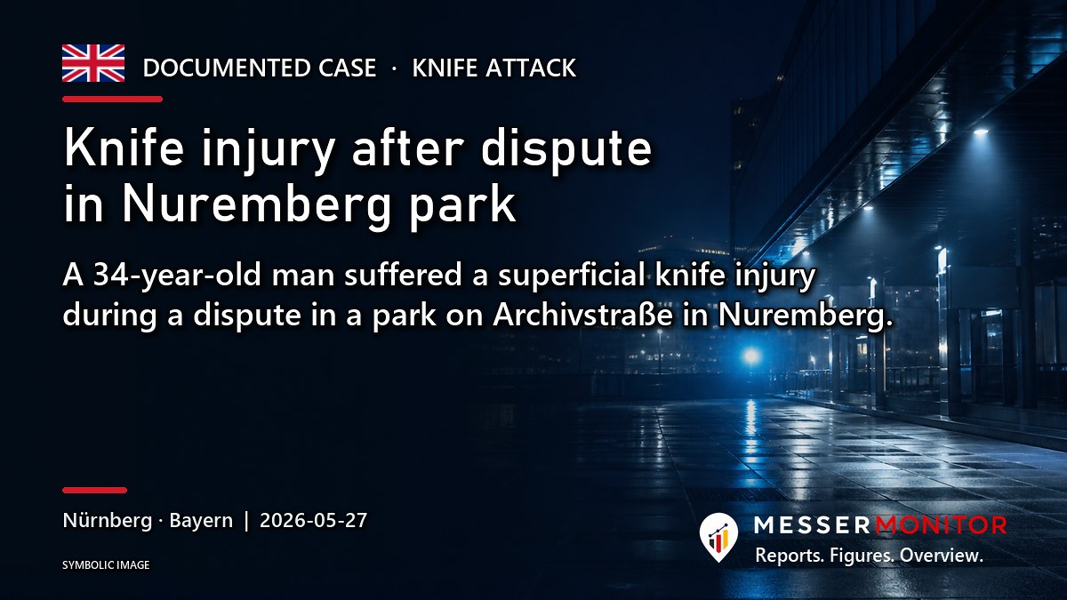 Title image: Knife injury after dispute in Nuremberg park. A 34-year-old man suffered a superficial knife injury during a dispute in a park on Archivstraße in Nuremberg..