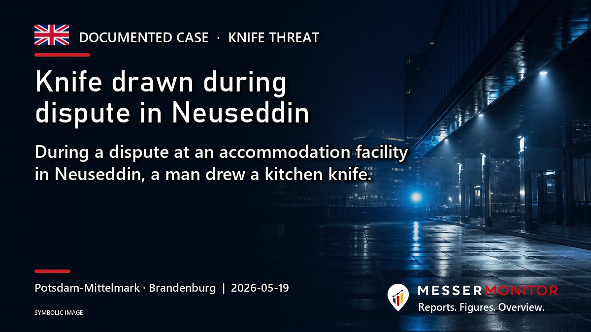 Title image: Knife drawn during dispute in Neuseddin. During a dispute at an accommodation facility in Neuseddin, a man drew a kitchen knife..
