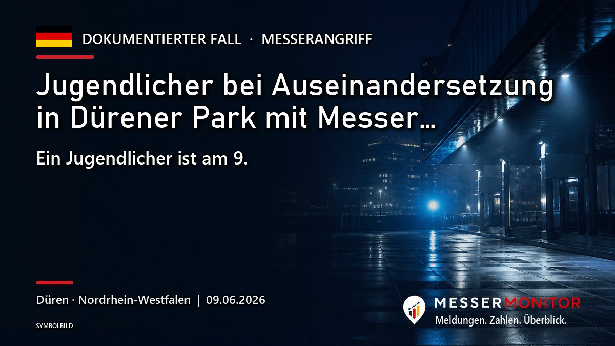 Titelgrafik: Jugendlicher bei Auseinandersetzung in Dürener Park mit Messer…. Ein Jugendlicher ist am 9..