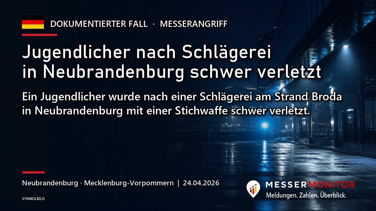 Titelgrafik: Jugendlicher nach Schlägerei in Neubrandenburg schwer verletzt. Ein Jugendlicher wurde nach einer Schlägerei am Strand Broda in Neubrandenburg mit einer Stichwaffe schwer verletzt..
