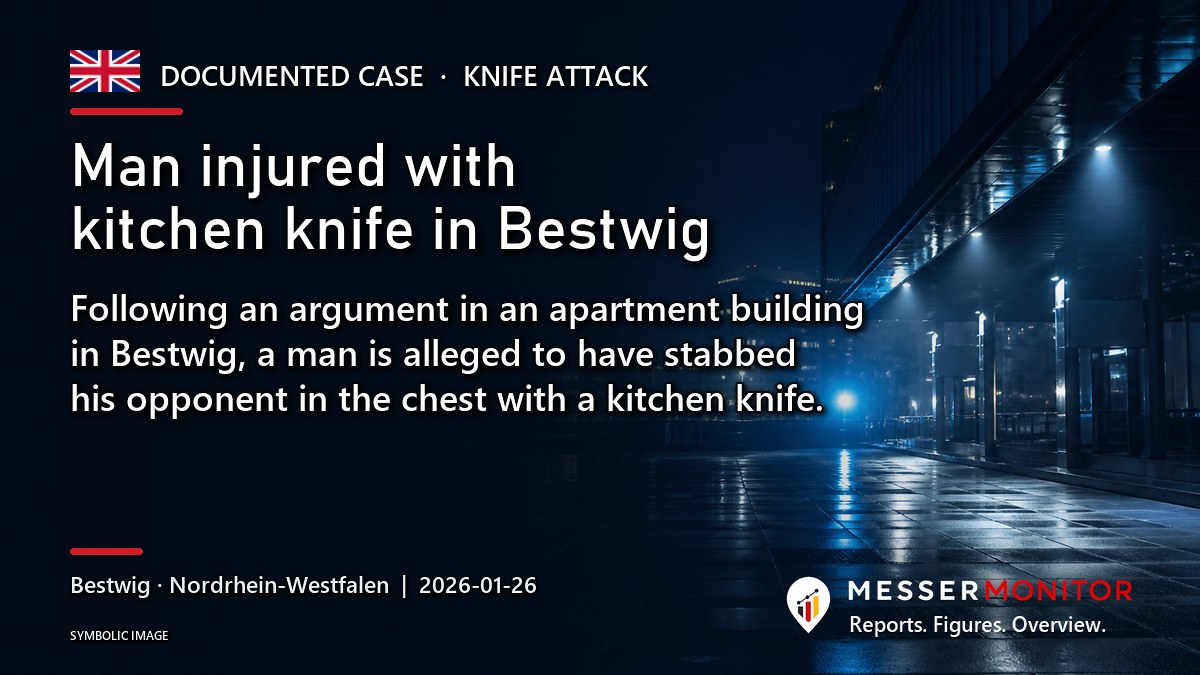 Title image: Man injured with kitchen knife in Bestwig. Following an argument in an apartment building in Bestwig, a man is alleged to have stabbed his opponent in the chest with a kitchen knife..