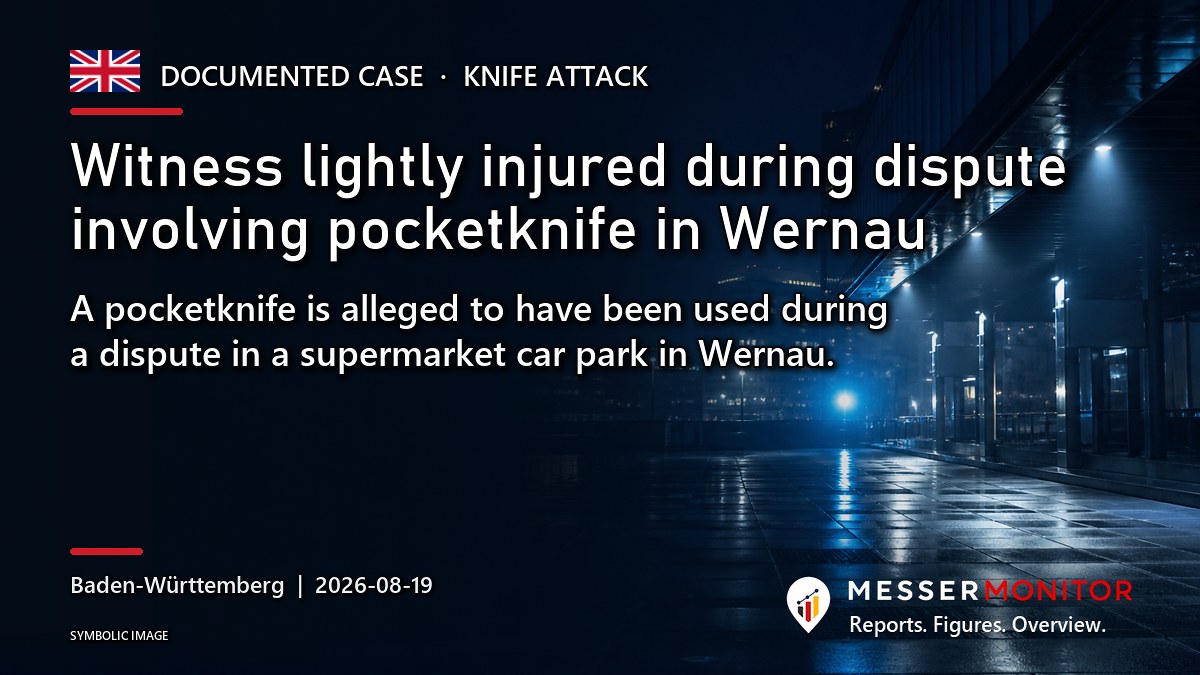 Title image: Witness lightly injured during dispute involving pocketknife in Wernau. A pocketknife is alleged to have been used during a dispute in a supermarket car park in Wernau..