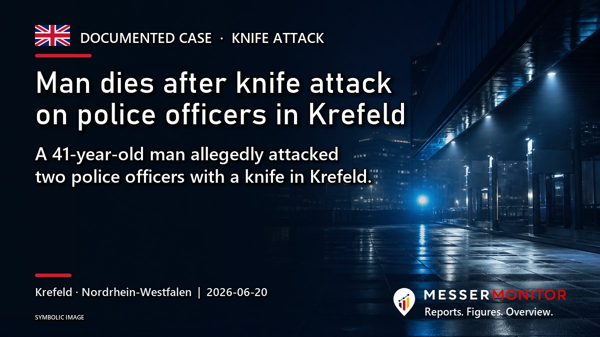 Title image: Man dies after knife attack on police officers in Krefeld. A 41-year-old man allegedly attacked two police officers with a knife in Krefeld..