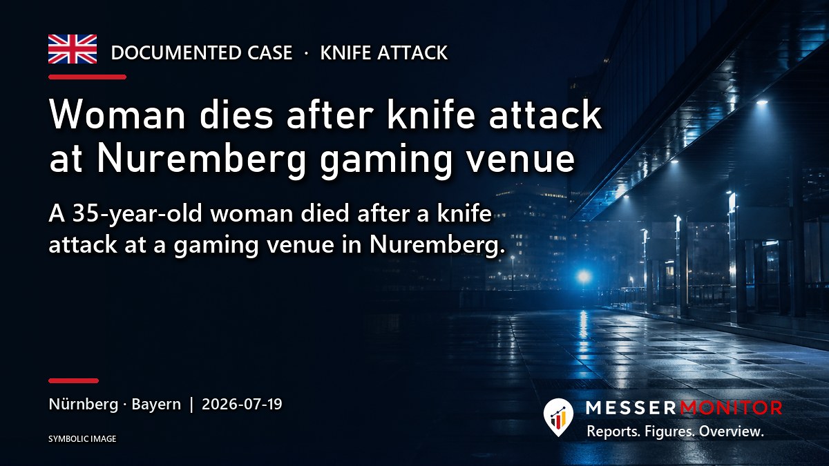 Title image: Woman dies after knife attack at Nuremberg gaming venue. A 35-year-old woman died after a knife attack at a gaming venue in Nuremberg..