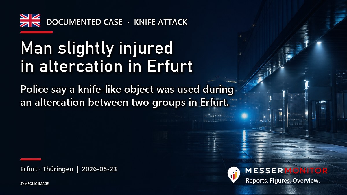 Title image: Man slightly injured in altercation in Erfurt. Police say a knife-like object was used during an altercation between two groups in Erfurt..