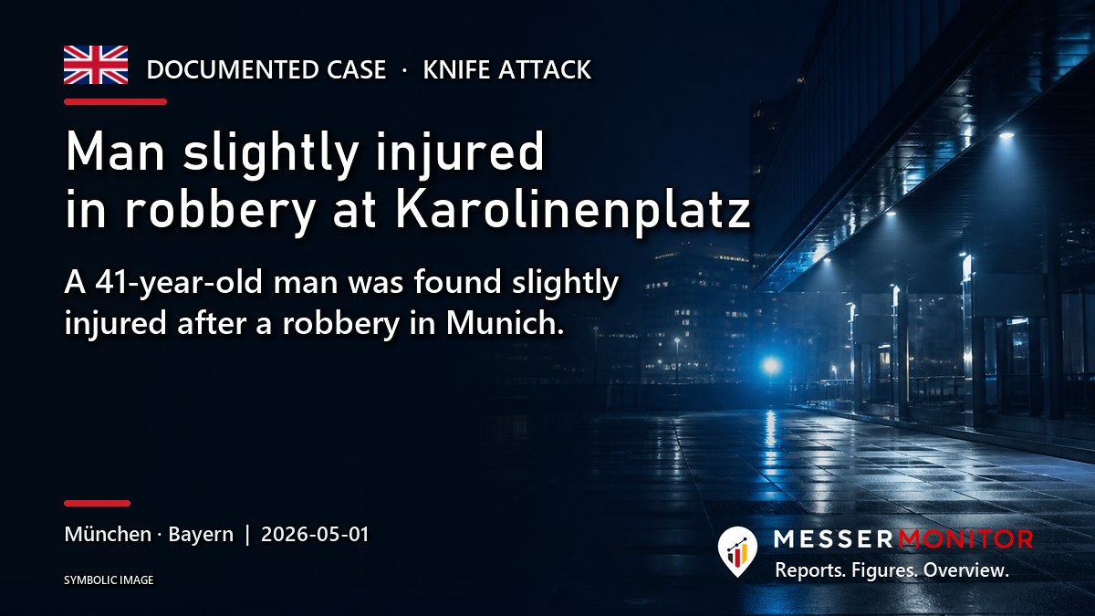 Title image: Man slightly injured in robbery at Karolinenplatz. A 41-year-old man was found slightly injured after a robbery in Munich..