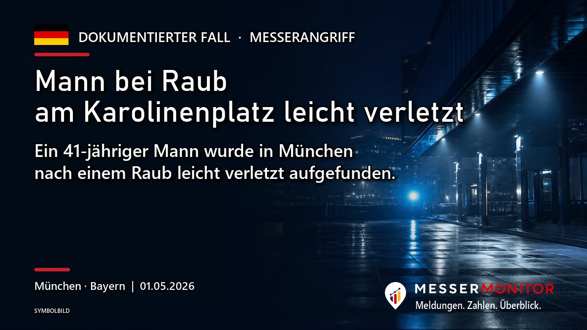 Titelgrafik: Mann bei Raub am Karolinenplatz leicht verletzt. Ein 41-jähriger Mann wurde in München nach einem Raub leicht verletzt aufgefunden..