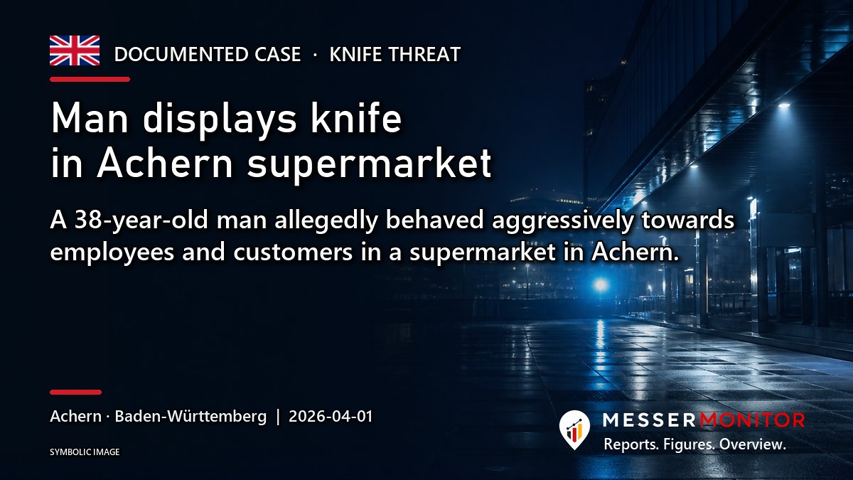 Title image: Man displays knife in Achern supermarket. A 38-year-old man allegedly behaved aggressively towards employees and customers in a supermarket in Achern..