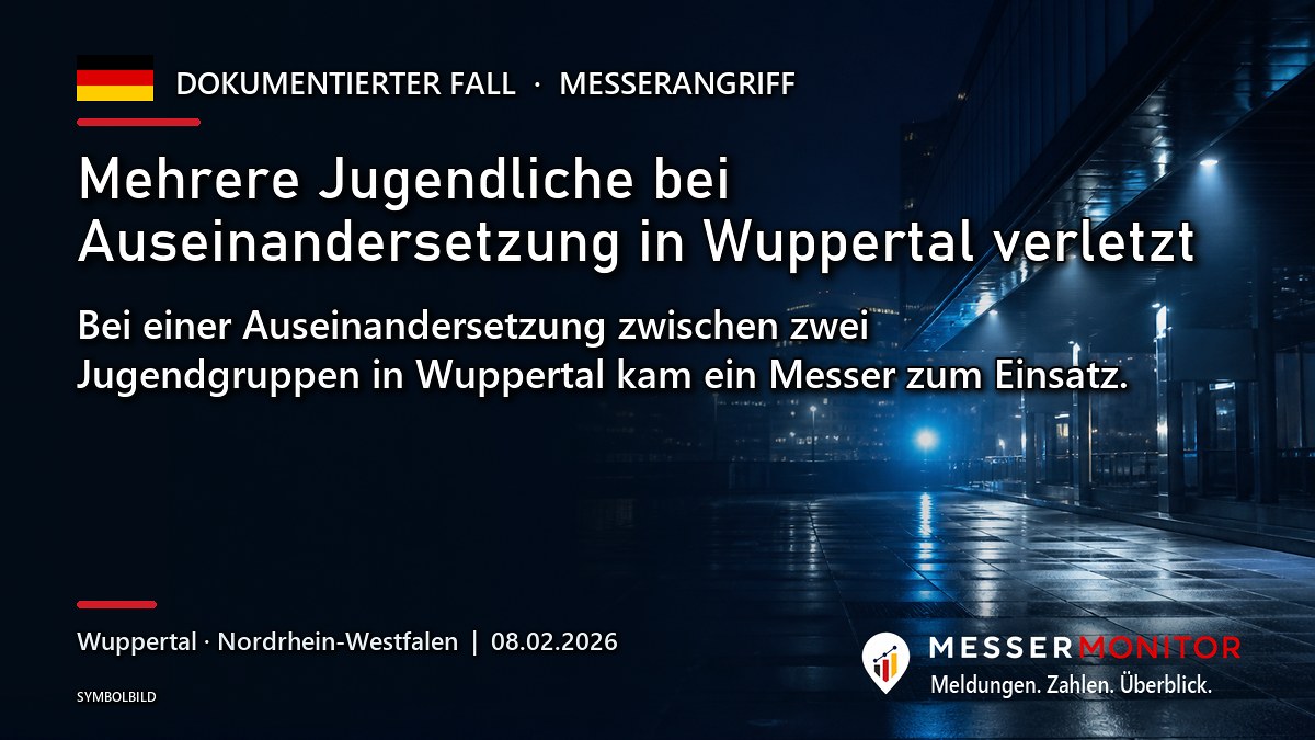 Titelgrafik: Mehrere Jugendliche bei Auseinandersetzung in Wuppertal verletzt. Bei einer Auseinandersetzung zwischen zwei Jugendgruppen in Wuppertal kam ein Messer zum Einsatz..