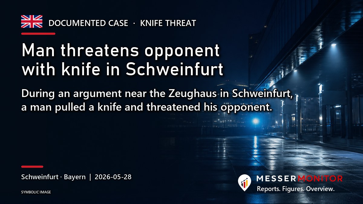 Title image: Man threatens opponent with knife in Schweinfurt. During an argument near the Zeughaus in Schweinfurt, a man pulled a knife and threatened his opponent..