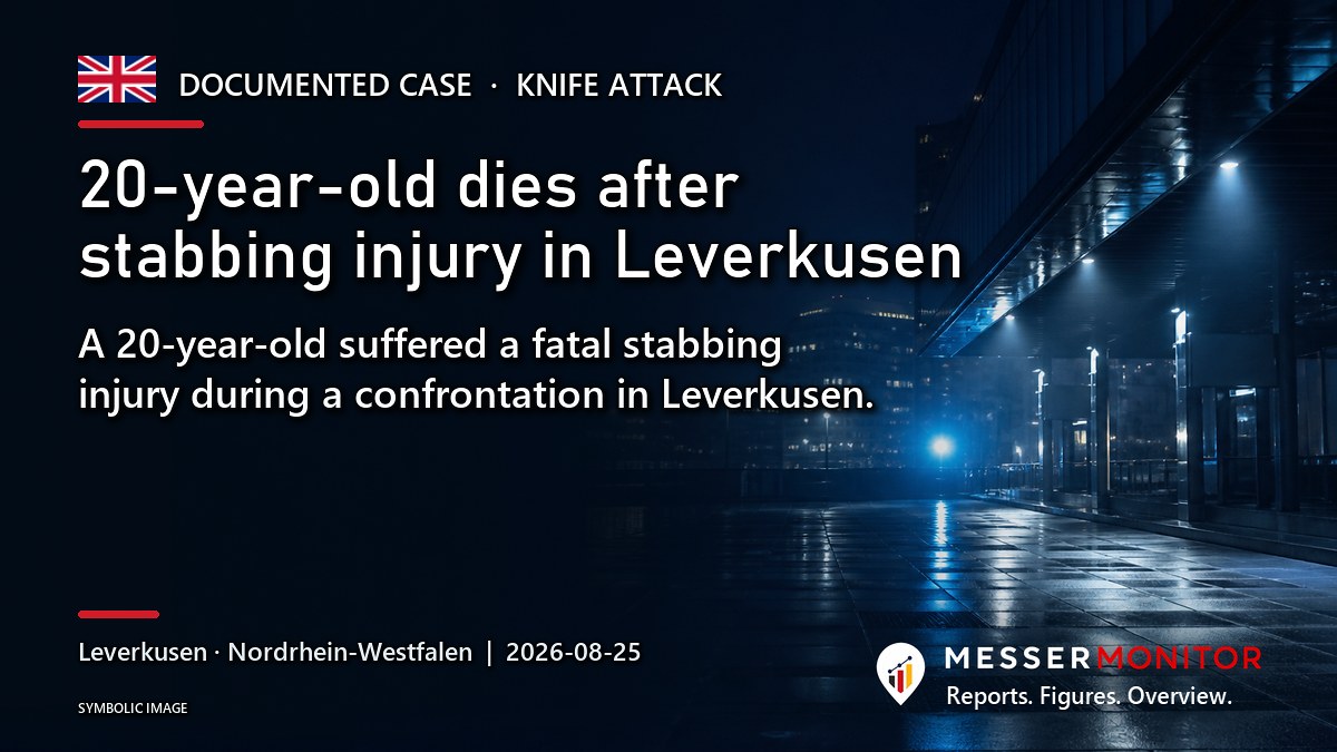 Title image: 20-year-old dies after stabbing injury in Leverkusen. A 20-year-old suffered a fatal stabbing injury during a confrontation in Leverkusen..