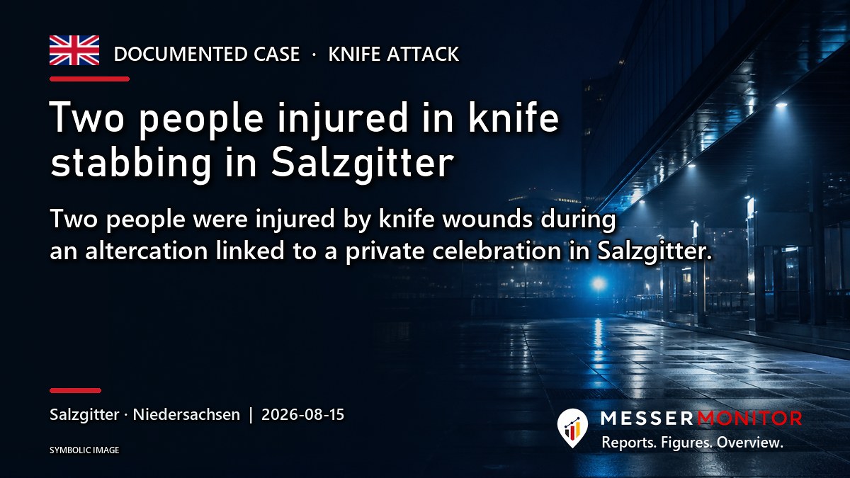 Title image: Two people injured in knife stabbing in Salzgitter. Two people were injured by knife wounds during an altercation linked to a private celebration in Salzgitter..