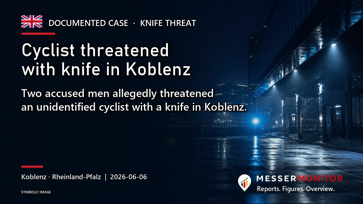 Title image: Cyclist threatened with knife in Koblenz. Two accused men allegedly threatened an unidentified cyclist with a knife in Koblenz..
