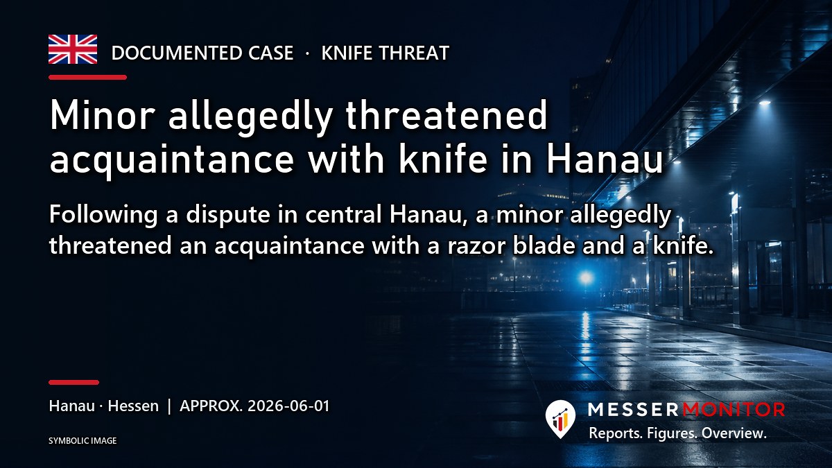 Title image: Minor allegedly threatened acquaintance with knife in Hanau. Following a dispute in central Hanau, a minor allegedly threatened an acquaintance with a razor blade and a knife..