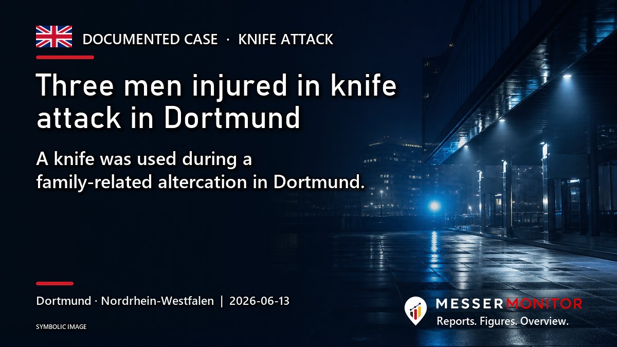 Title image: Three men injured in knife attack in Dortmund. A knife was used during a family-related altercation in Dortmund..