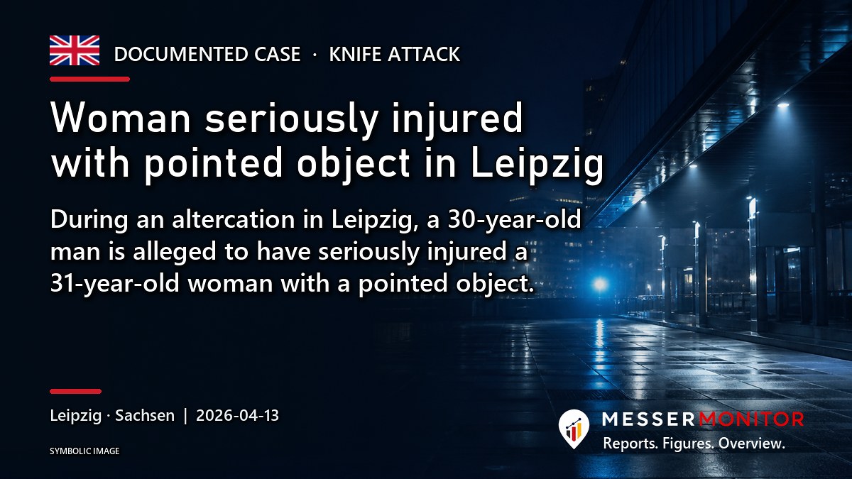 Title image: Woman seriously injured with pointed object in Leipzig. During an altercation in Leipzig, a 30-year-old man is alleged to have seriously injured a 31-year-old woman with a pointed object..