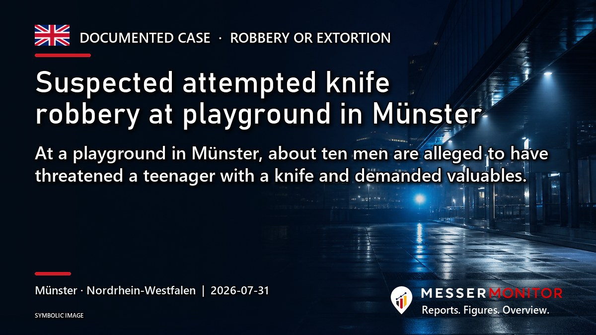 Title image: Suspected attempted knife robbery at playground in Münster. At a playground in Münster, about ten men are alleged to have threatened a teenager with a knife and demanded valuables..