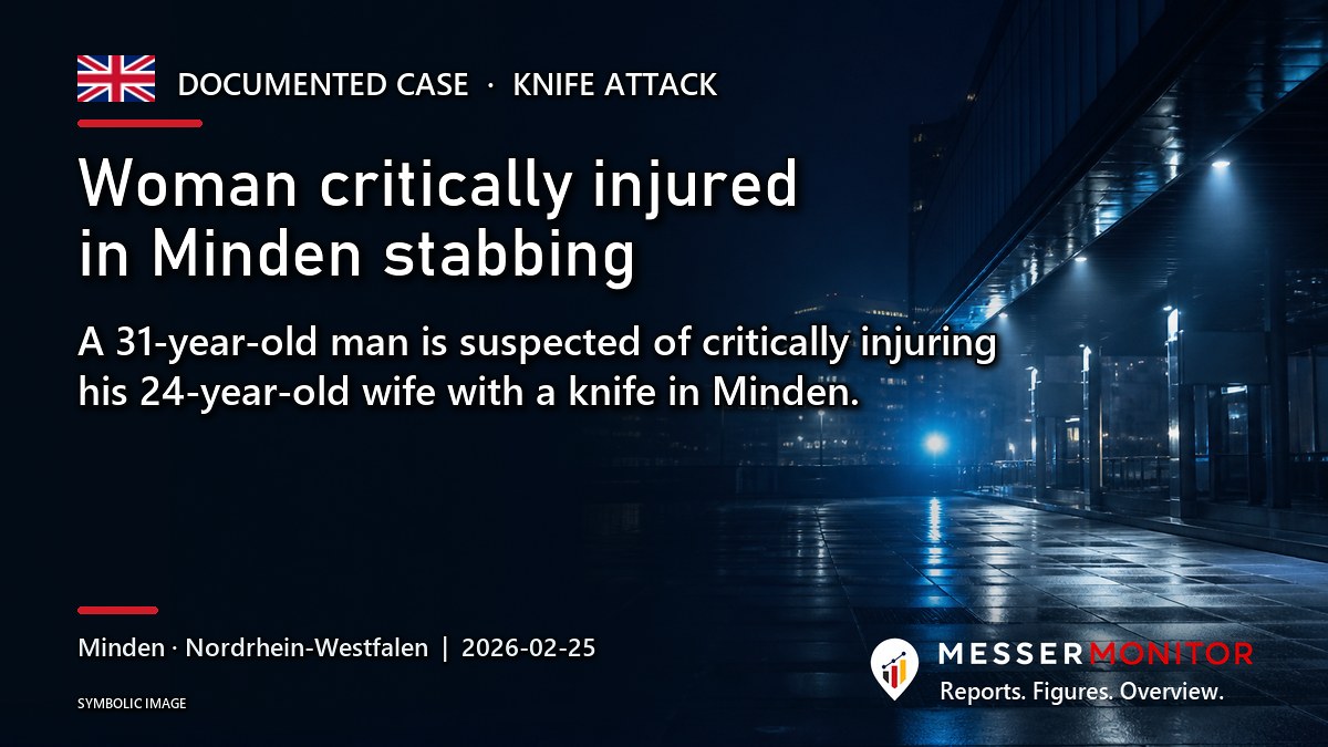 Title image: Woman critically injured in Minden stabbing. A 31-year-old man is suspected of critically injuring his 24-year-old wife with a knife in Minden..