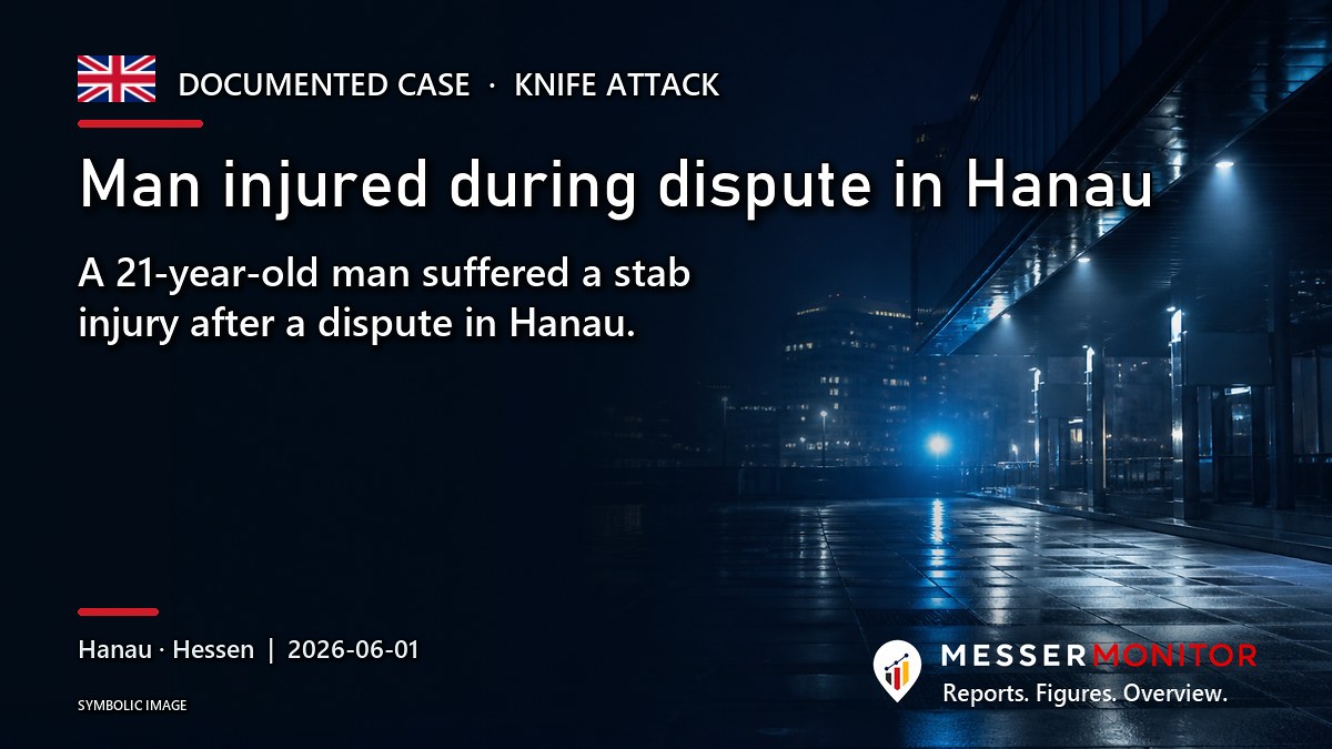 Title image: Man injured during dispute in Hanau. A 21-year-old man suffered a stab injury after a dispute in Hanau..