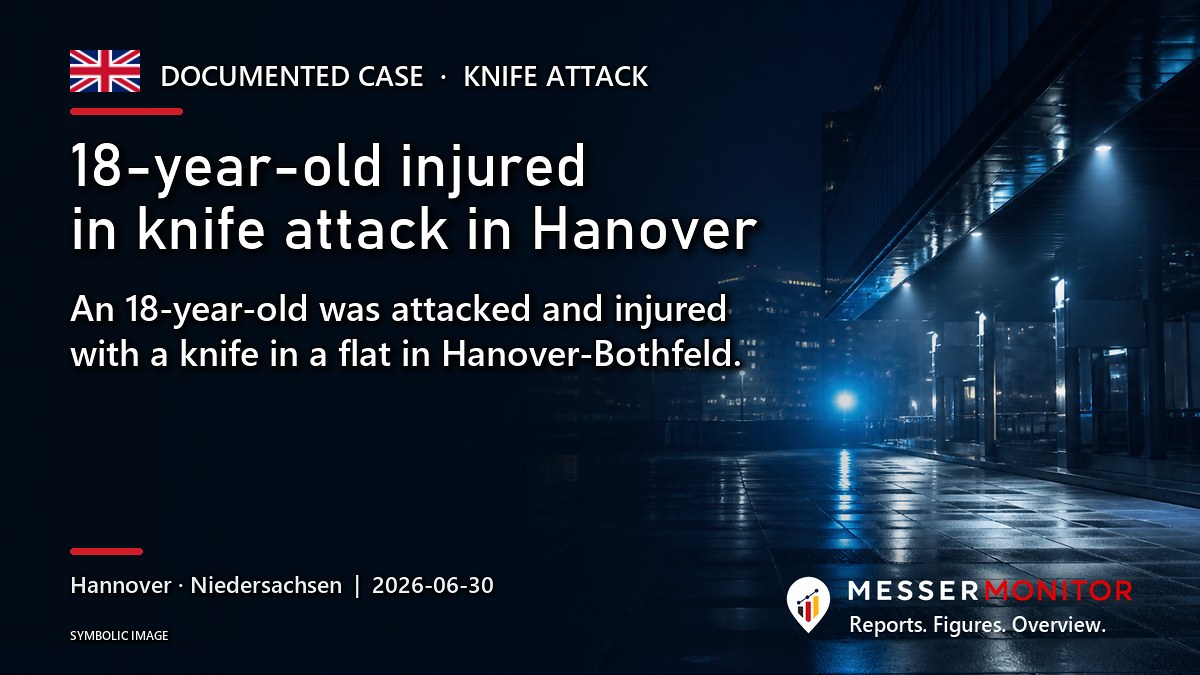 Title image: 18-year-old injured in knife attack in Hanover. An 18-year-old was attacked and injured with a knife in a flat in Hanover-Bothfeld..