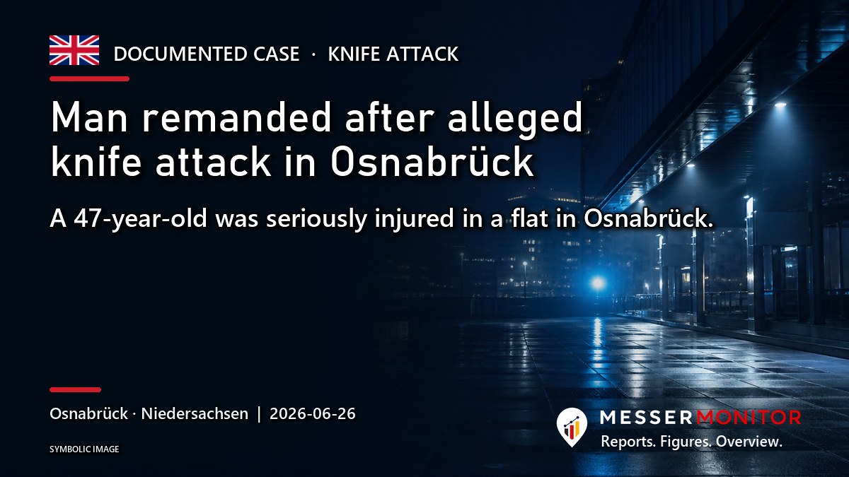 Title image: Man remanded after alleged knife attack in Osnabrück. A 47-year-old was seriously injured in a flat in Osnabrück..