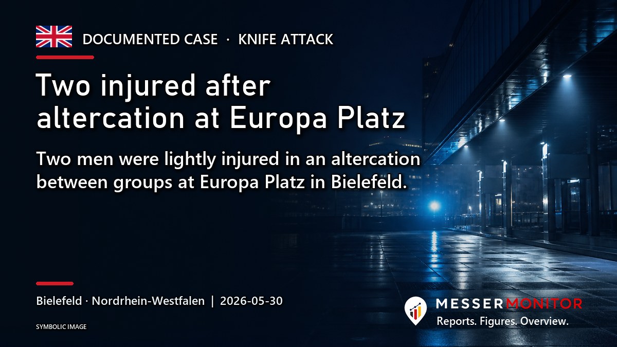 Title image: Two injured after altercation at Europa Platz. Two men were lightly injured in an altercation between groups at Europa Platz in Bielefeld..