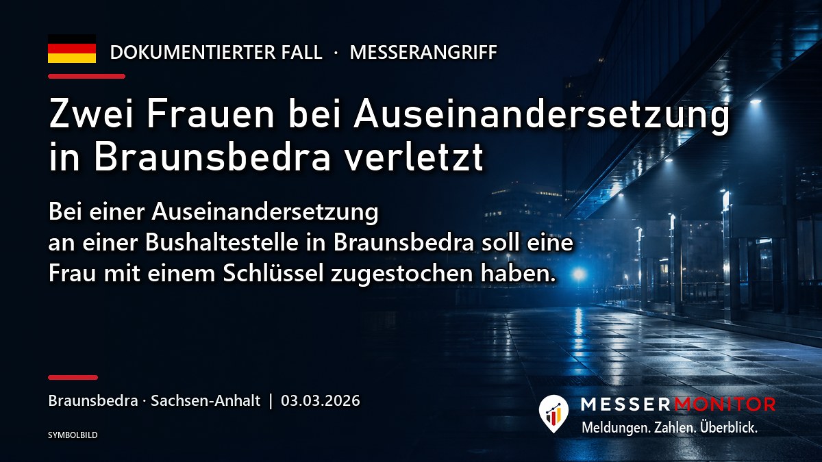 Titelgrafik: Zwei Frauen bei Auseinandersetzung in Braunsbedra verletzt. Bei einer Auseinandersetzung an einer Bushaltestelle in Braunsbedra soll eine Frau mit einem Schlüssel zugestochen haben..