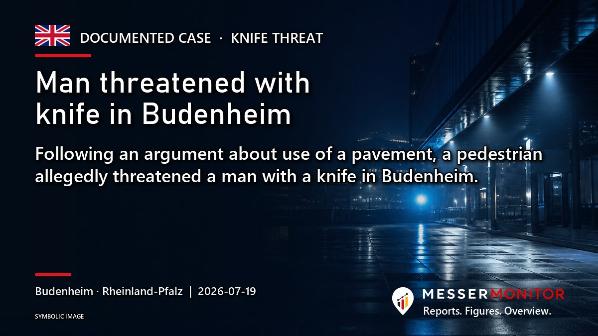 Title image: Man threatened with knife in Budenheim. Following an argument about use of a pavement, a pedestrian allegedly threatened a man with a knife in Budenheim..