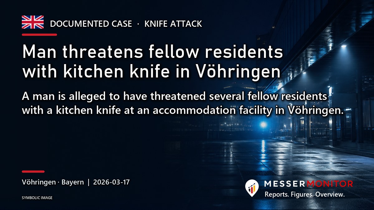 Title image: Man threatens fellow residents with kitchen knife in Vöhringen. A man is alleged to have threatened several fellow residents with a kitchen knife at an accommodation facility in Vöhringen..