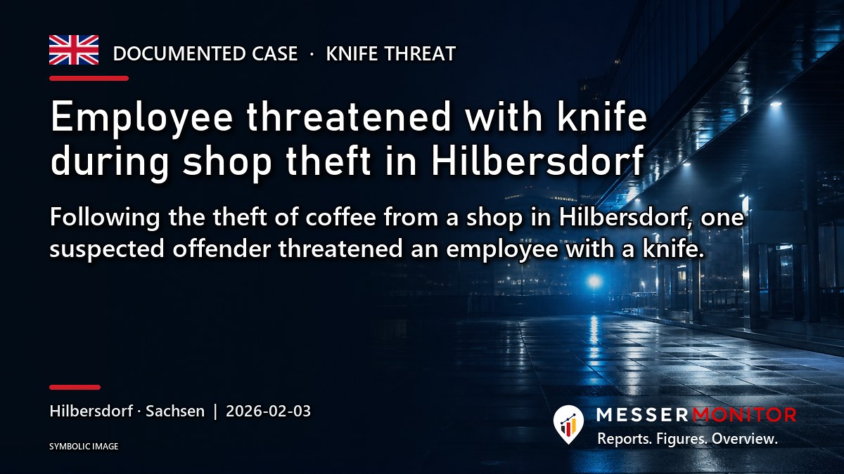 Title image: Employee threatened with knife during shop theft in Hilbersdorf. Following the theft of coffee from a shop in Hilbersdorf, one suspected offender threatened an employee with a knife..