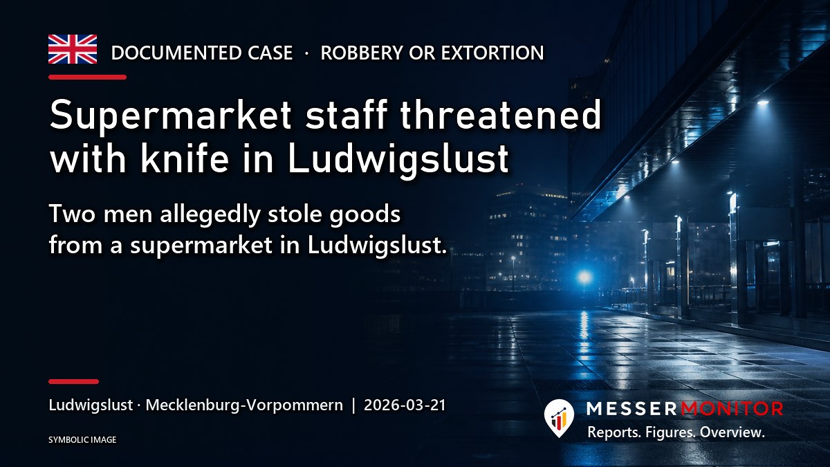 Title image: Supermarket staff threatened with knife in Ludwigslust. Two men allegedly stole goods from a supermarket in Ludwigslust..