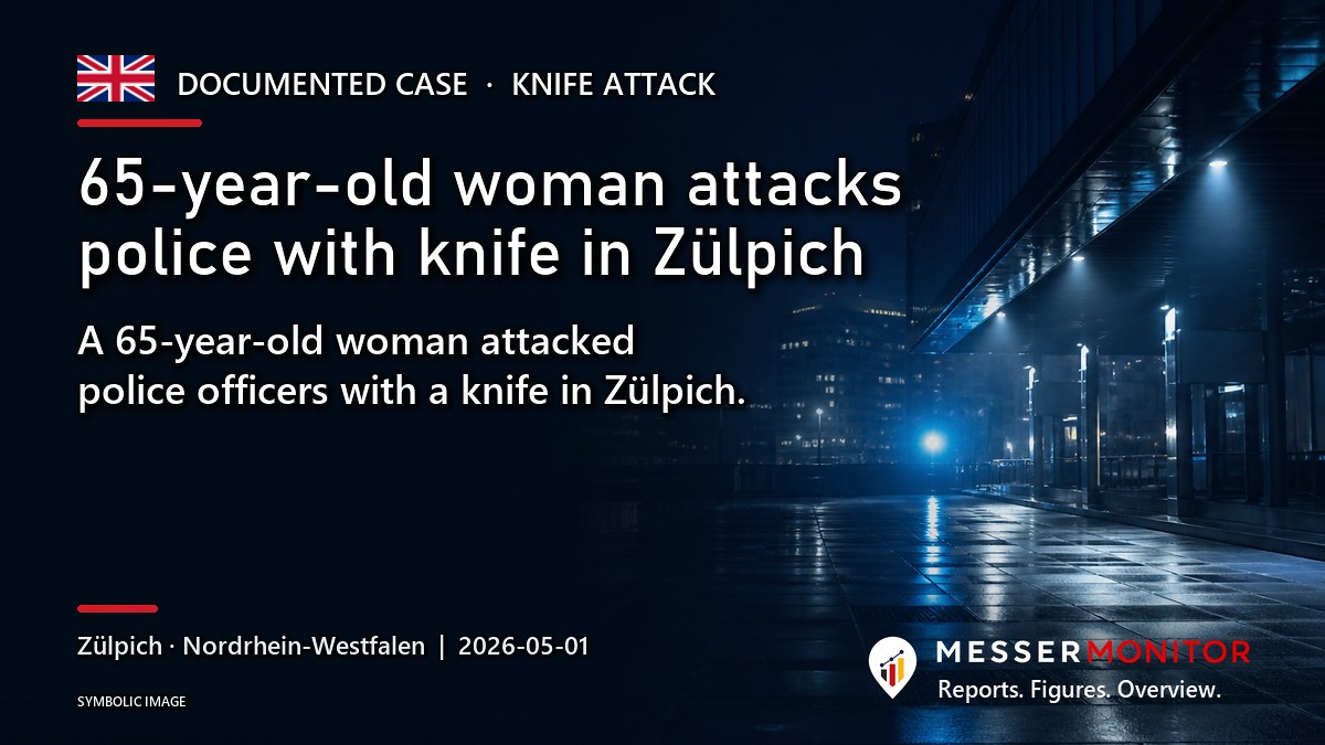 Title image: 65-year-old woman attacks police with knife in Zülpich. A 65-year-old woman attacked police officers with a knife in Zülpich..