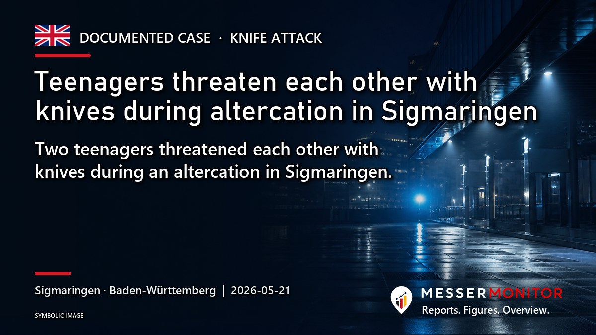 Title image: Teenagers threaten each other with knives during altercation in Sigmaringen. Two teenagers threatened each other with knives during an altercation in Sigmaringen..