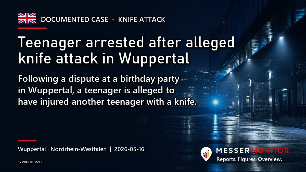 Title image: Teenager arrested after alleged knife attack in Wuppertal. Following a dispute at a birthday party in Wuppertal, a teenager is alleged to have injured another teenager with a knife..