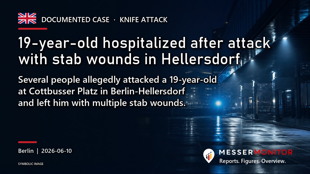 Title image: 19-year-old hospitalized after attack with stab wounds in Hellersdorf. Several people allegedly attacked a 19-year-old at Cottbusser Platz in Berlin-Hellersdorf and left him with multiple stab wounds..