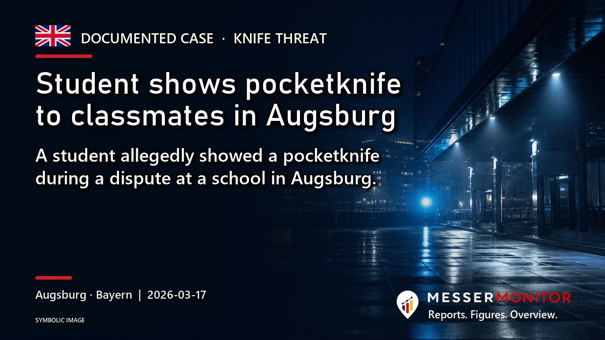 Title image: Student shows pocketknife to classmates in Augsburg. A student allegedly showed a pocketknife during a dispute at a school in Augsburg..