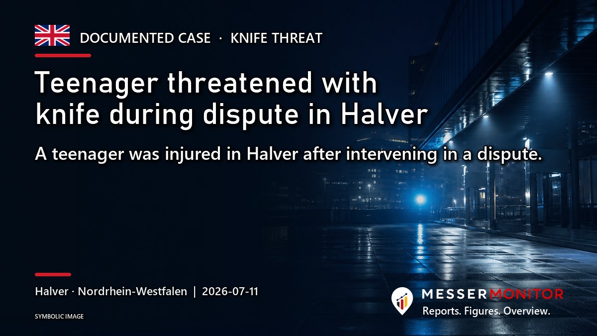 Title image: Teenager threatened with knife during dispute in Halver. A teenager was injured in Halver after intervening in a dispute..
