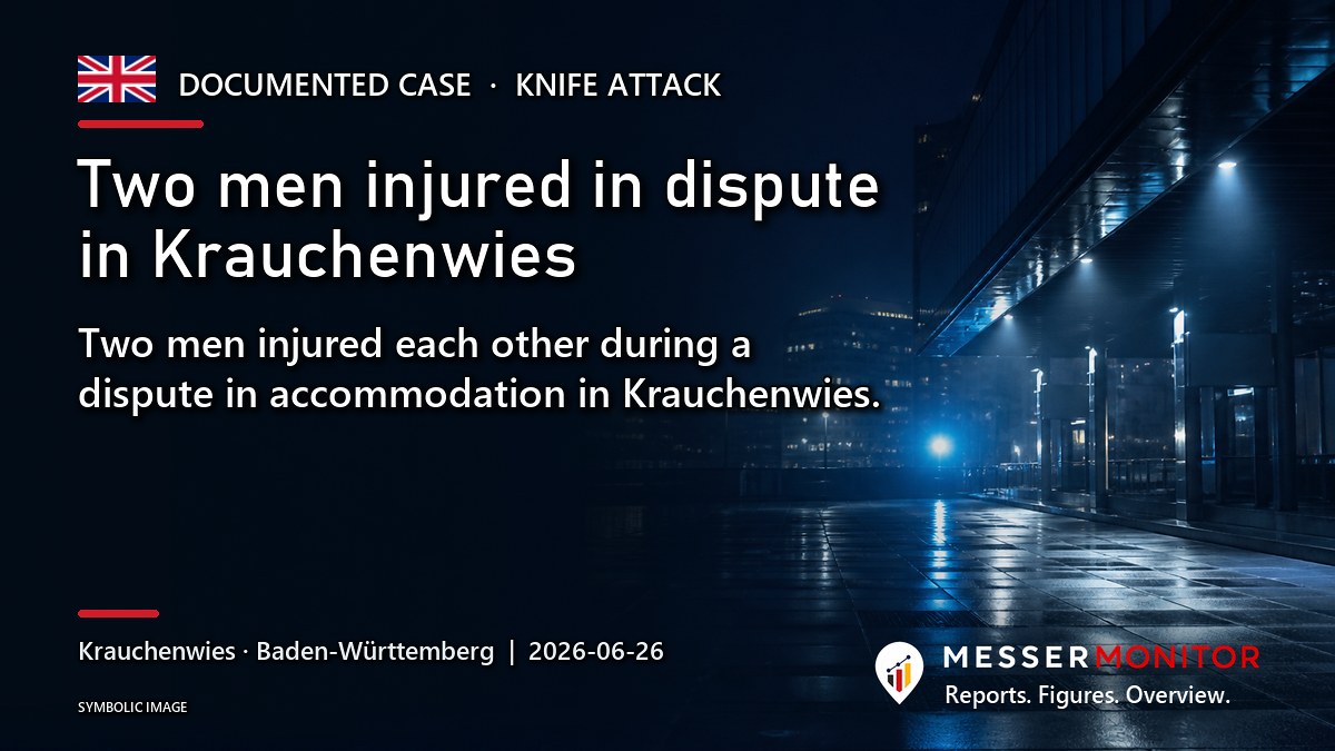 Title image: Two men injured in dispute in Krauchenwies. Two men injured each other during a dispute in accommodation in Krauchenwies..