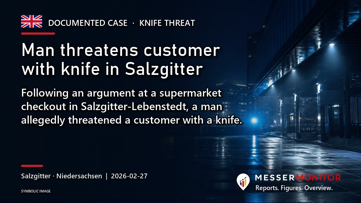 Title image: Man threatens customer with knife in Salzgitter. Following an argument at a supermarket checkout in Salzgitter-Lebenstedt, a man allegedly threatened a customer with a knife..